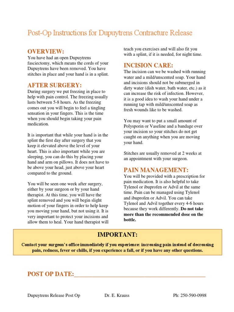 Dupuytren's Release Post-Op Care Guide | PDF | Clinical Medicine ...