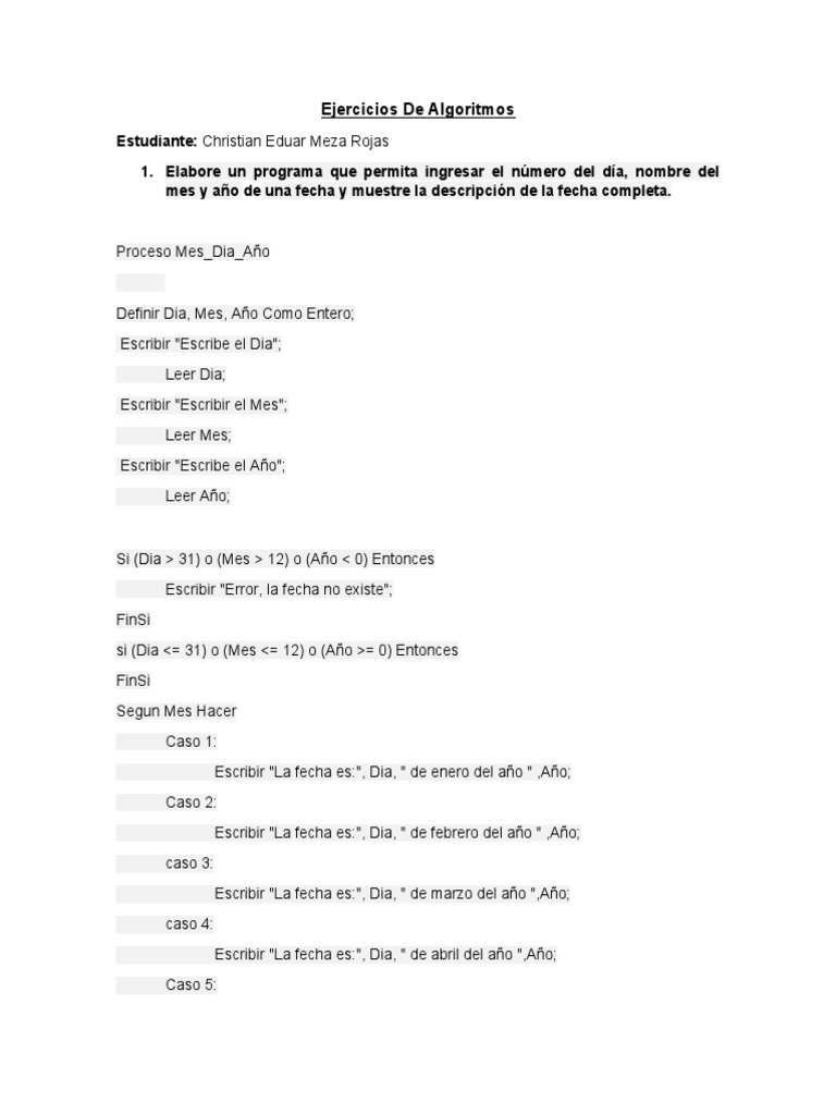 Ejercicios de Algoritmos | PDF | Matemáticas | Algoritmos