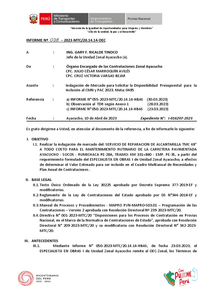 INFORME #38-2023 Indagación de Mercado para La Inclusión Al CMN y PAC ...