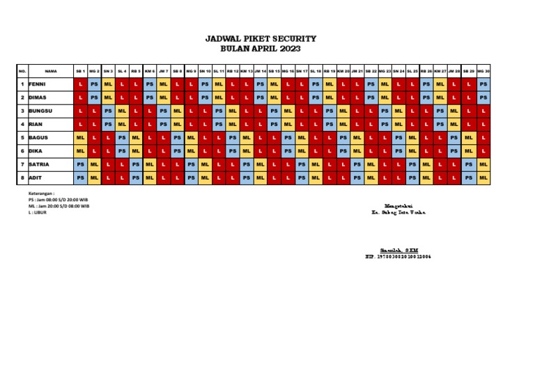 Jadwal Piket Security April 2023 | PDF