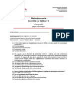 Macroéconomie Contrôle Sur Table N° 1: 17 Février 2016 (Durée: 40 Minutes)