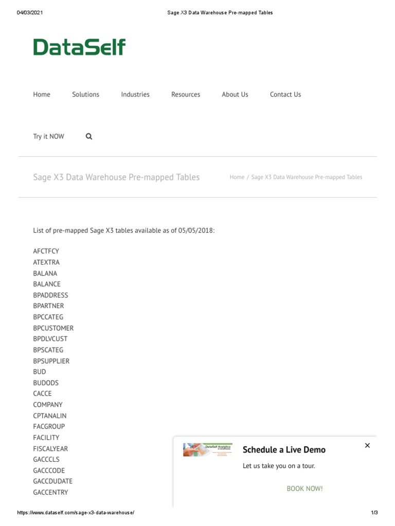 Sage X3 Data Warehouse Pre-Mapped Tables | PDF | Communication ...