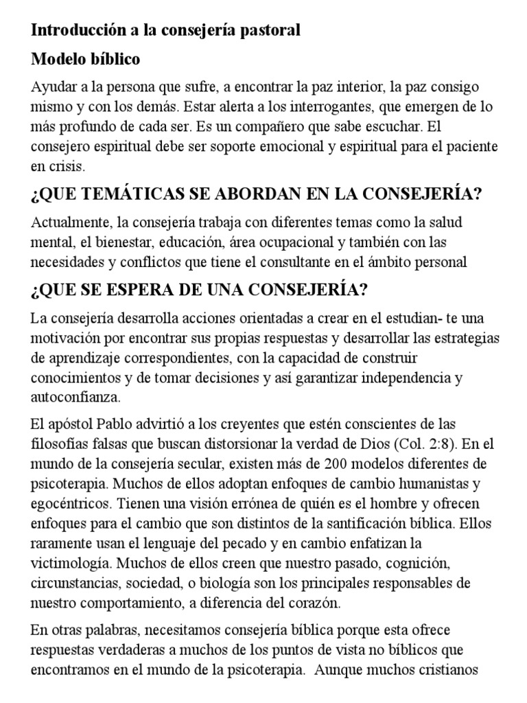 Consejería Pastoral Bíblica: Guía SEO | PDF | Gran comisión | Psicoterapia