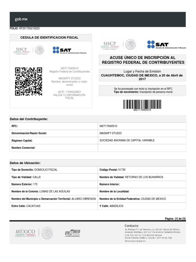 Documento de registro de empresa en m xico que detalla informaci n