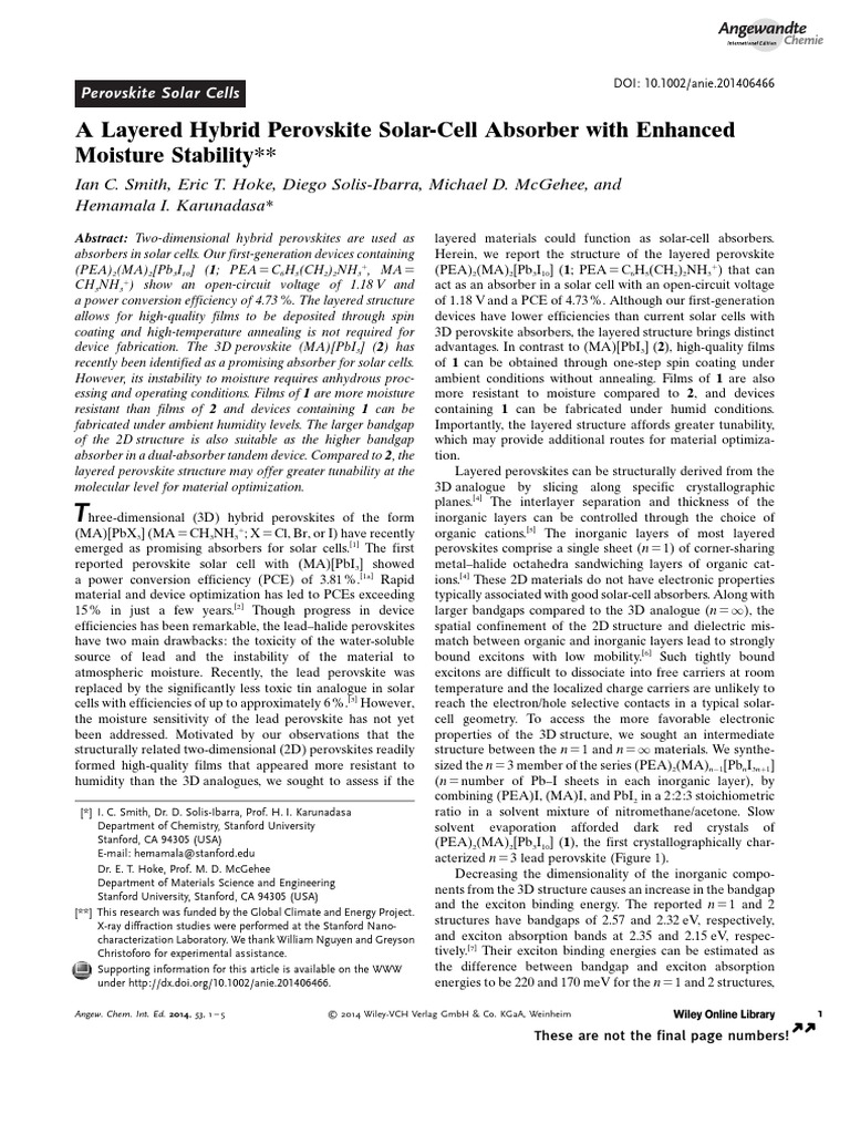 Enhanced Stability in Perovskite Solar Cells | PDF | Electrical ...