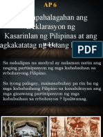 Aralin: " Napapahalagahan Ang Deklarasyon NG Kasarinlan NG Pilipinas at Ang Pagkakatatag NG Unang Republika"
