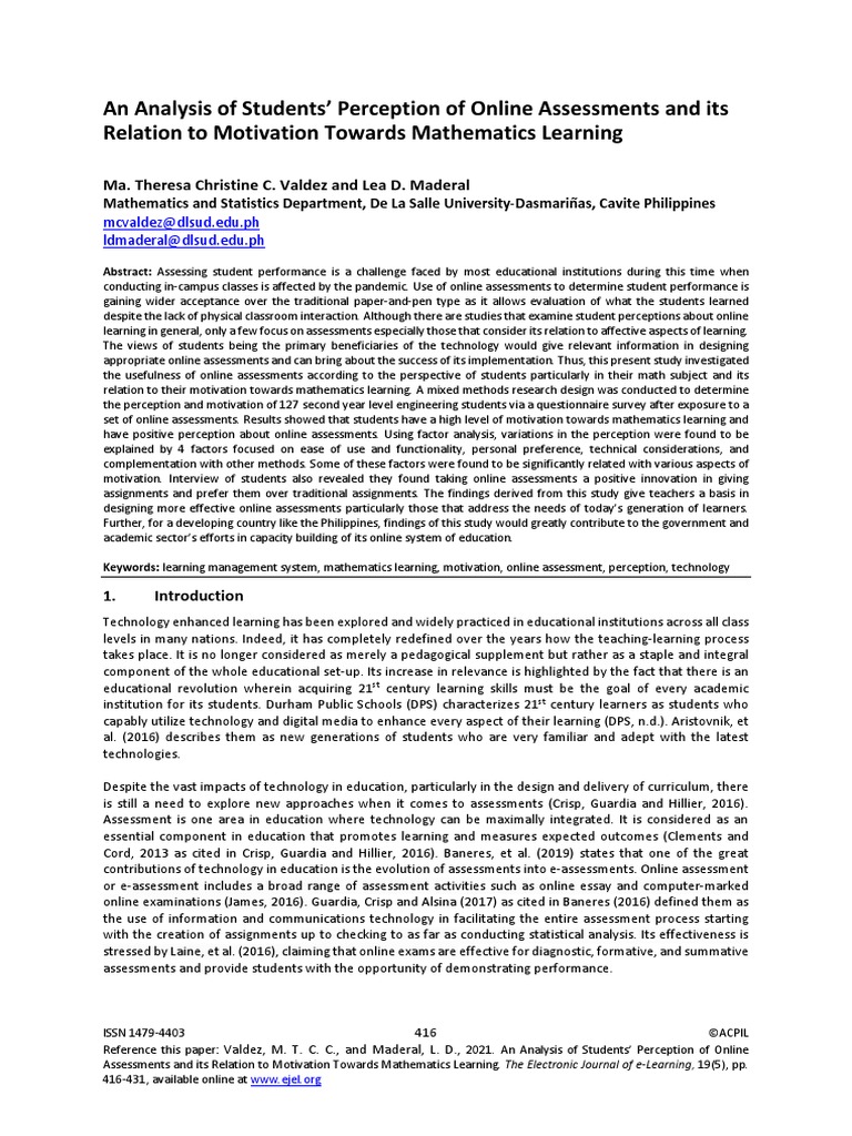 Students' Perception of Online Assessments | PDF