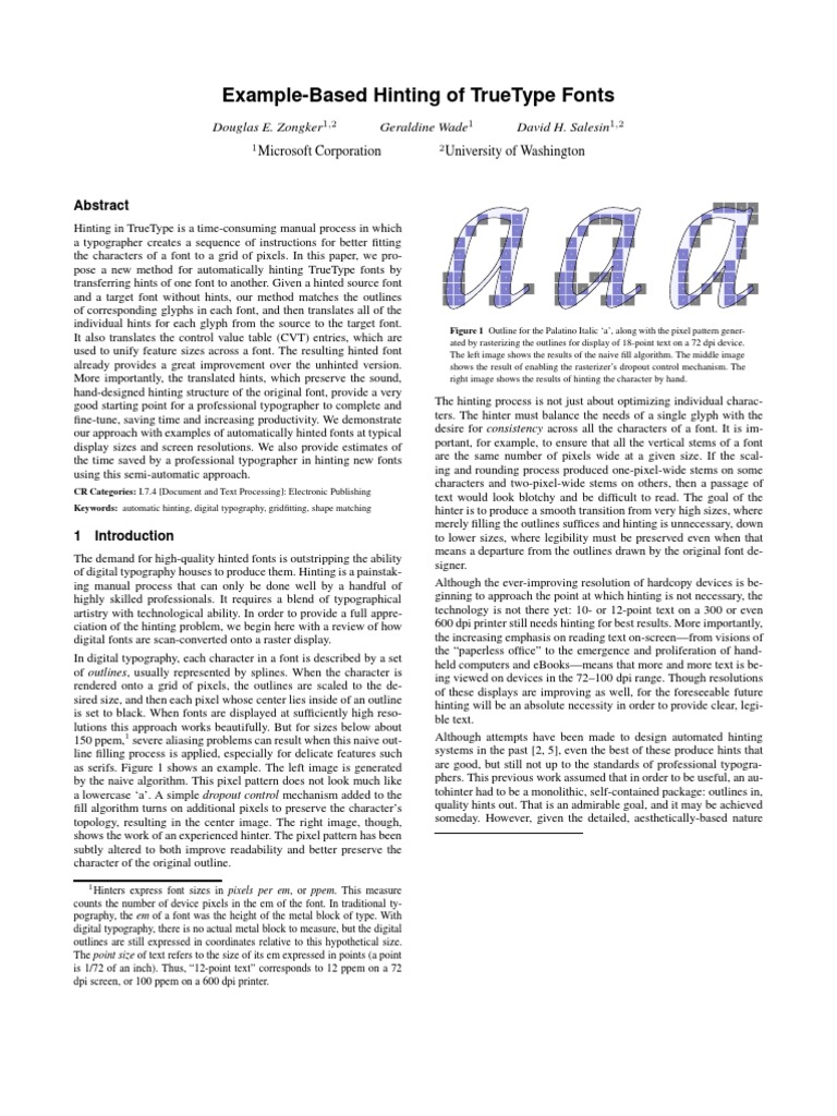 Example-Based Hinting of Truetype Fonts: Douglas E. Zongker Geraldine ...