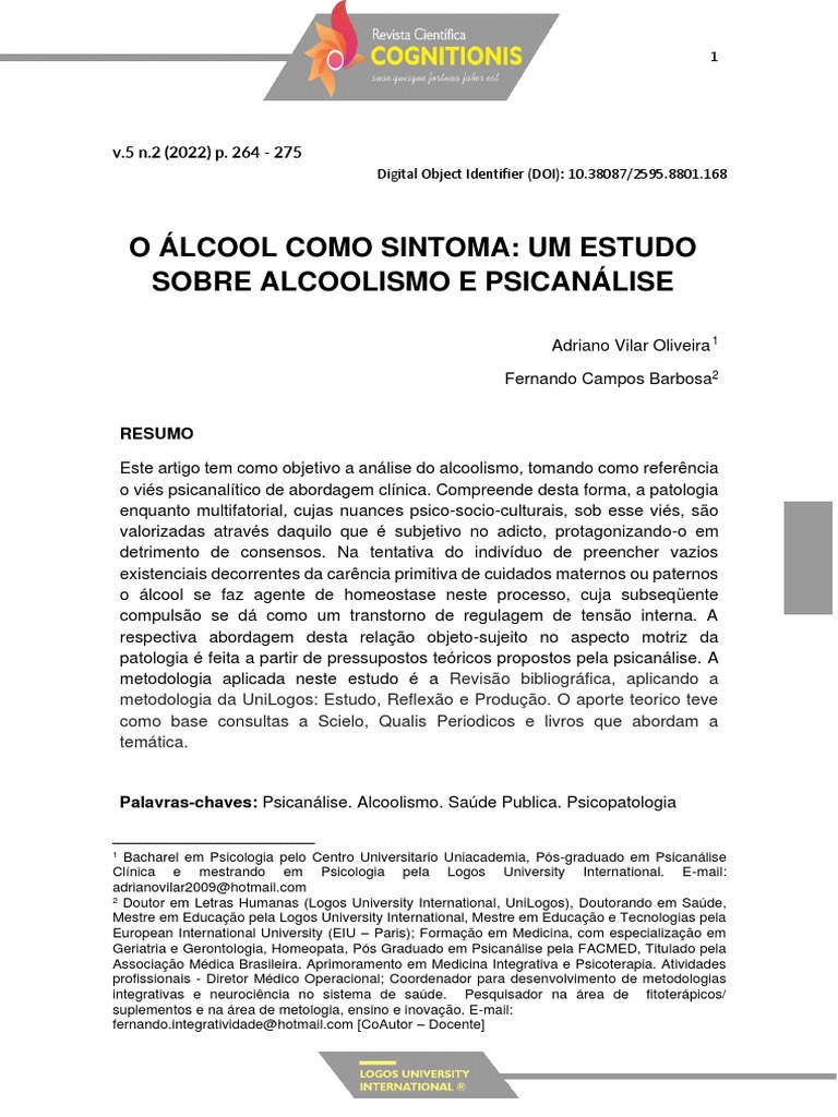 O Alcool Como Sintoma Um Estudo Sobre Alcoolismo e Psicanalise | PDF ...