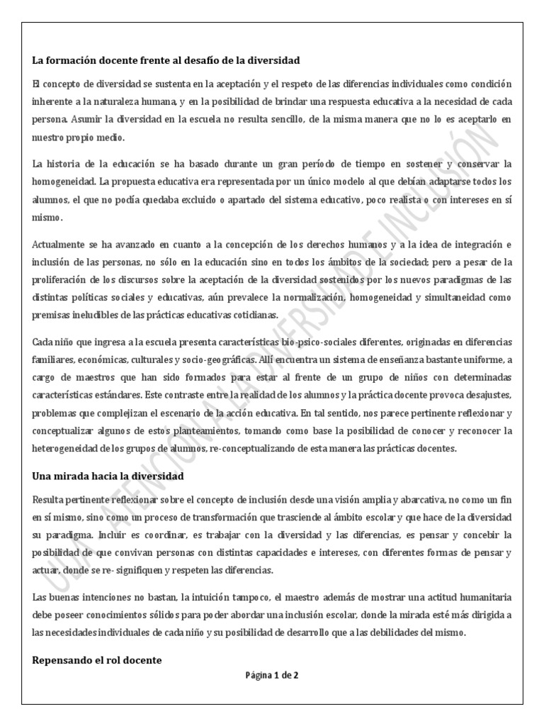 La Formación Docente Frente Al Desafío de La Diversidad | PDF ...