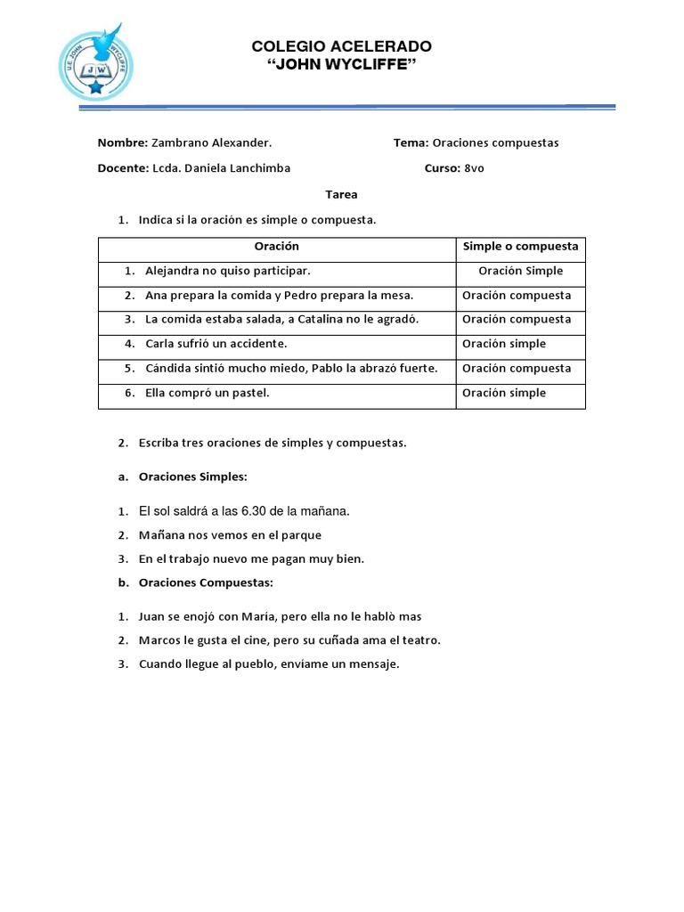 Análisis de Oraciones Simples y Compuestas | PDF