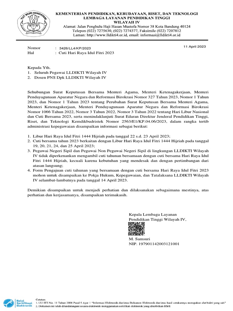 Pengumuman Cuti Bersama Idul Fitri PDF