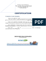 Certification: Office of The Punong Barangay