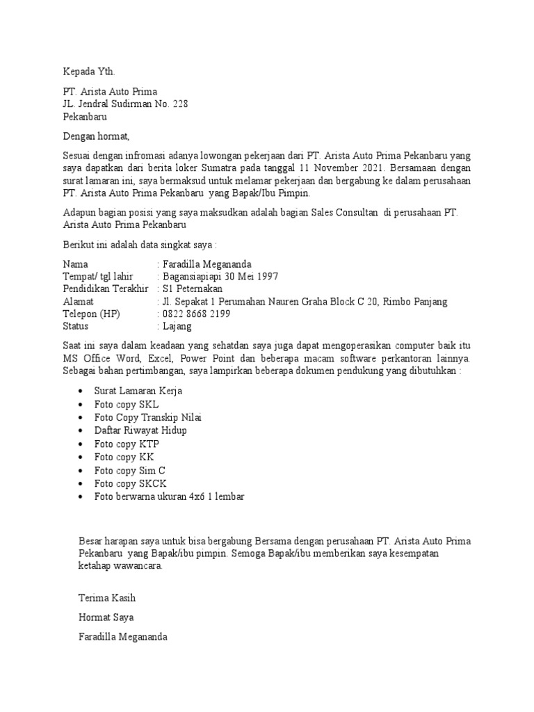 Surat Lamaran Kerja Dedek (Evo Pet Shop) PDF