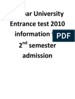 Thapar Uni Entrance Test 2010 Info for 2nd Semester Admission