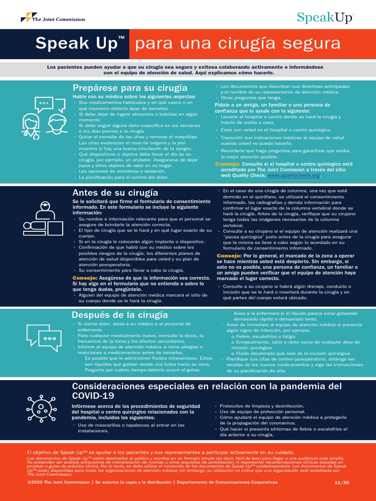 Speak Up For Safe Surgery Spanish 11 11 2020 24x36 (1) | PDF | Cirugía ...