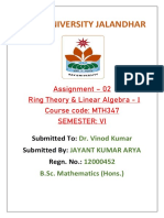 DAV University Jalandhar Assignment on Ring Theory & Linear Algebra