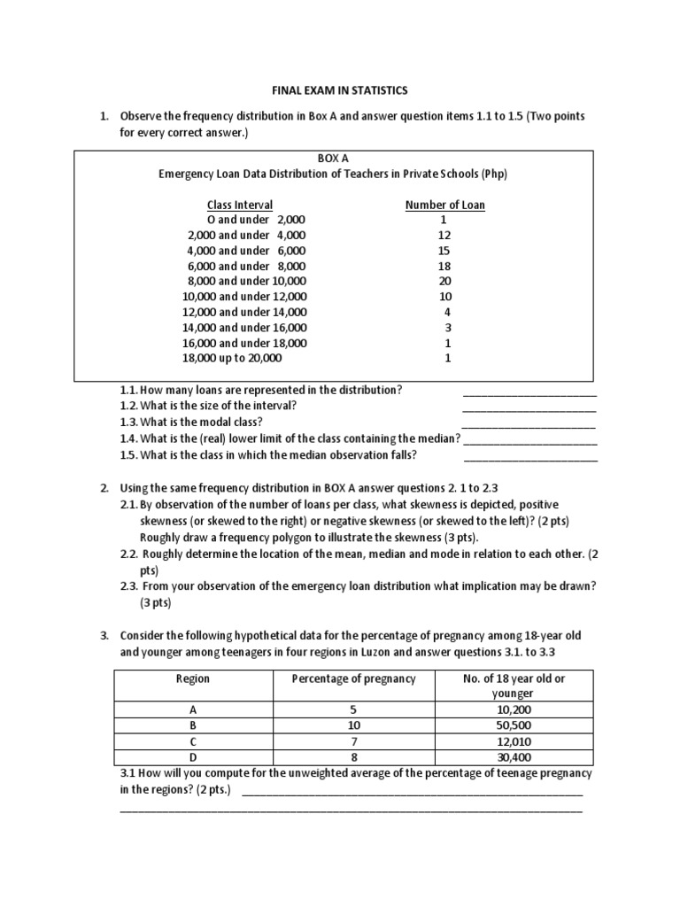 Statistics Final Exam Questions | PDF | Statistics | Chi Squared ...
