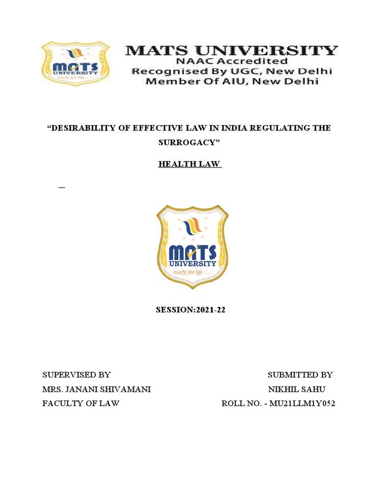 quot Desirability of Effective Law in India Regulating Surrogacy Health