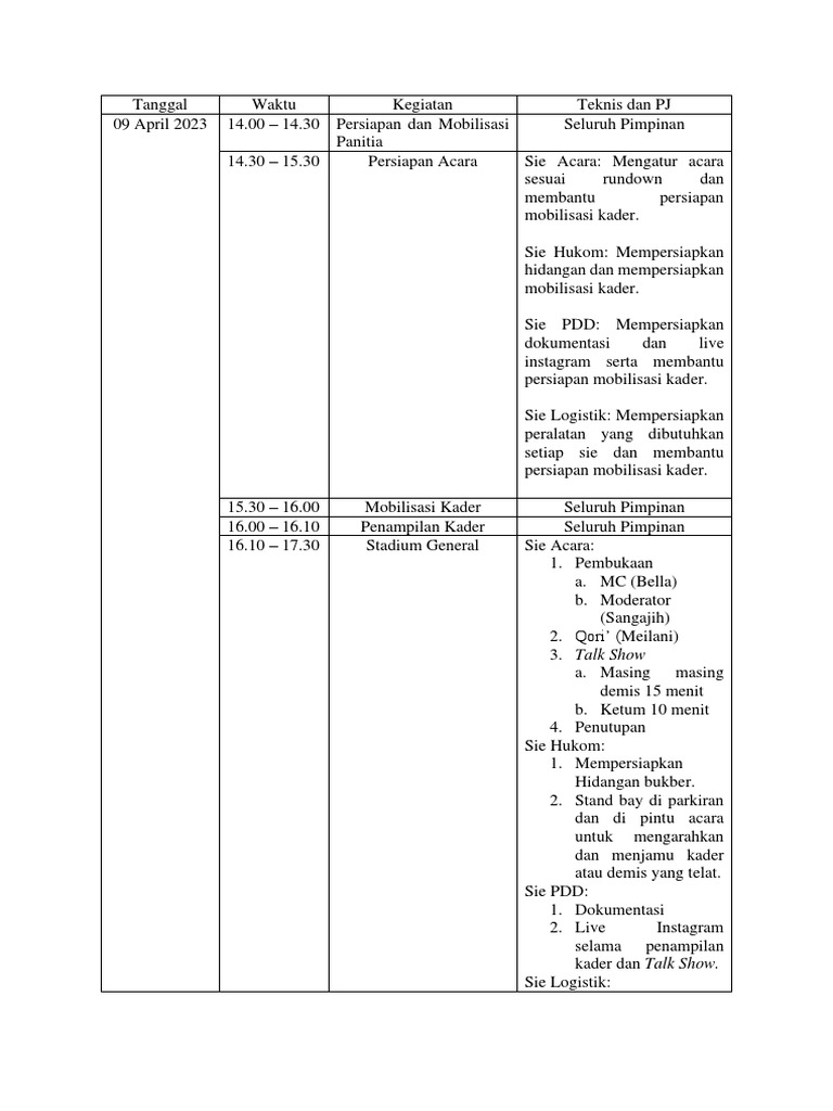 Rundown Acara Bukber 2023 | PDF