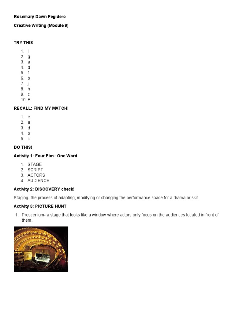 Staging Modalities in Creative Writing | PDF | Entertainment | Theatre