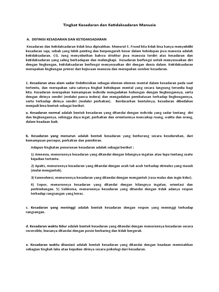 Tingkat Kesadaran Dan Ketidaksadaran Manusia Pdf