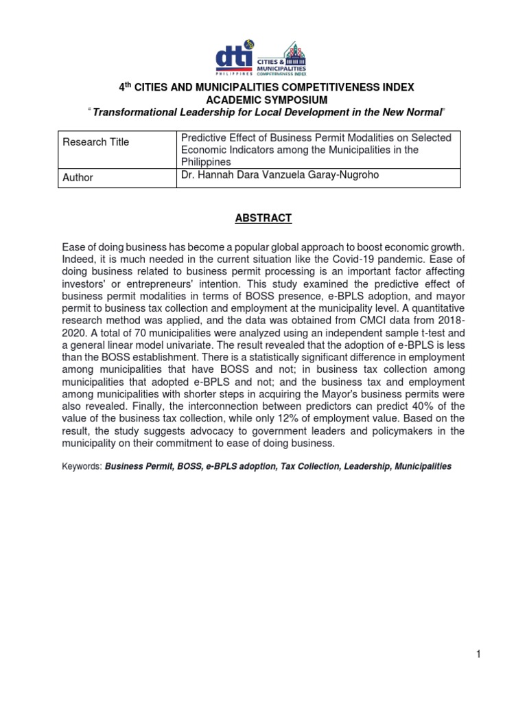 2022_Top 3_Predictive Effect of Business Permit Modalities on Selected