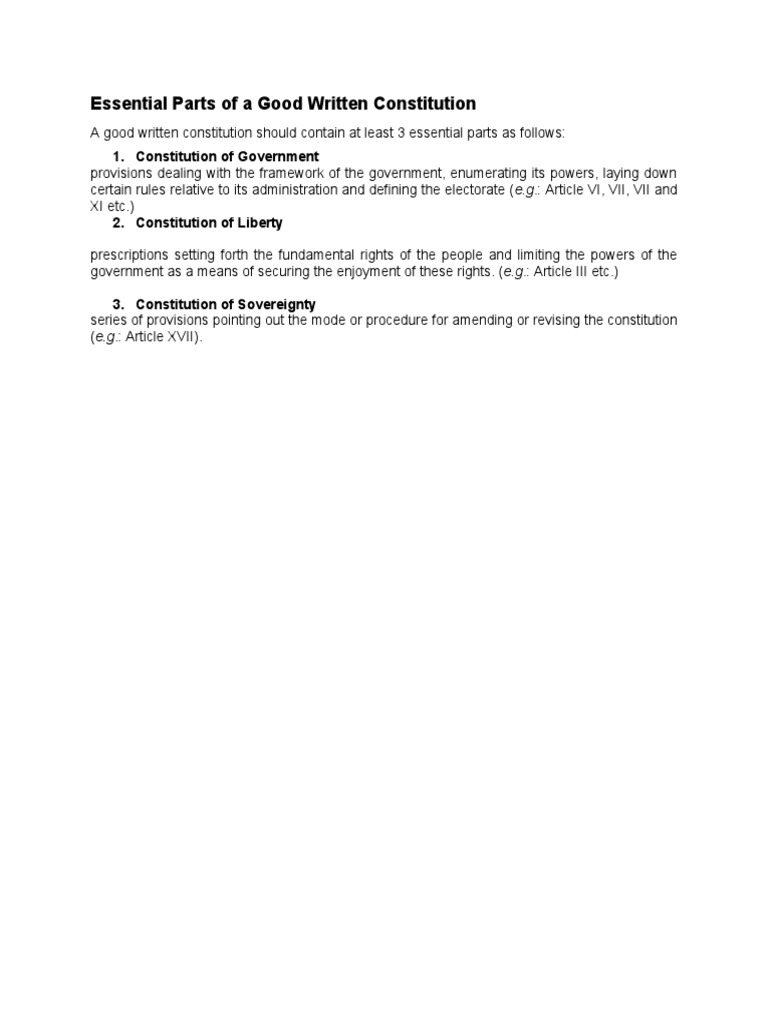 Essential Parts of A Good Written Constitution | PDF