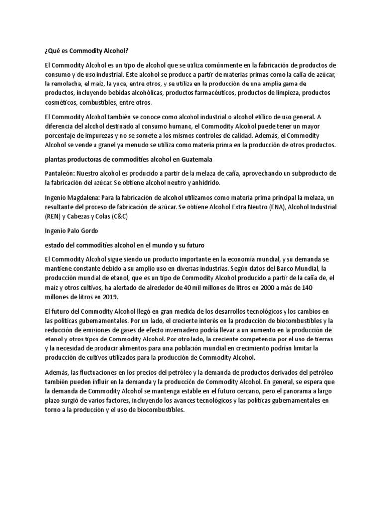 Qué Es Commodity Alcohol PDF Etanol