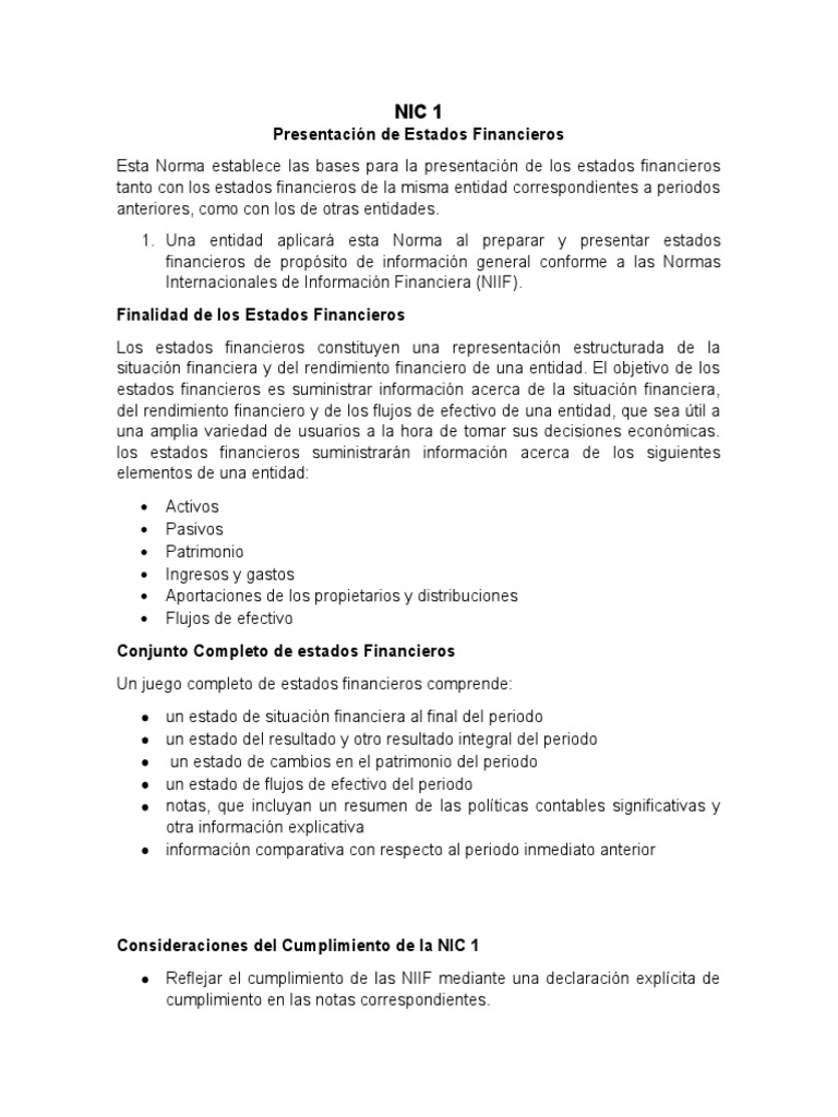 Presentación de Estados Financieros NIC 1 | PDF | normas ...