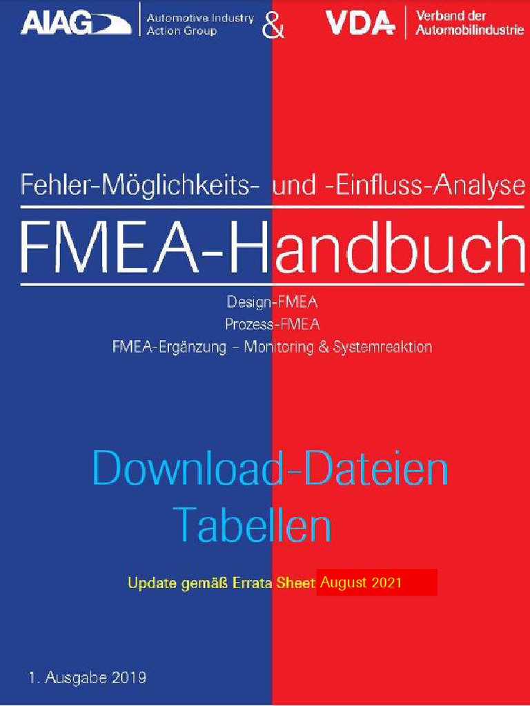 DE Update FMEA-Tabellen Vorlagen DFMEA PFMEA FMEA-MSR Korrigiert RJ | PDF
