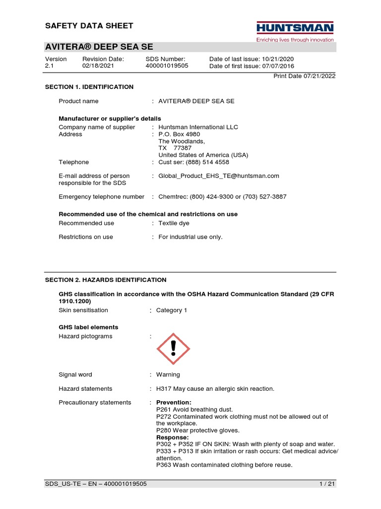 Avitera Deep Sea Se | PDF | Toxicity | Dangerous Goods