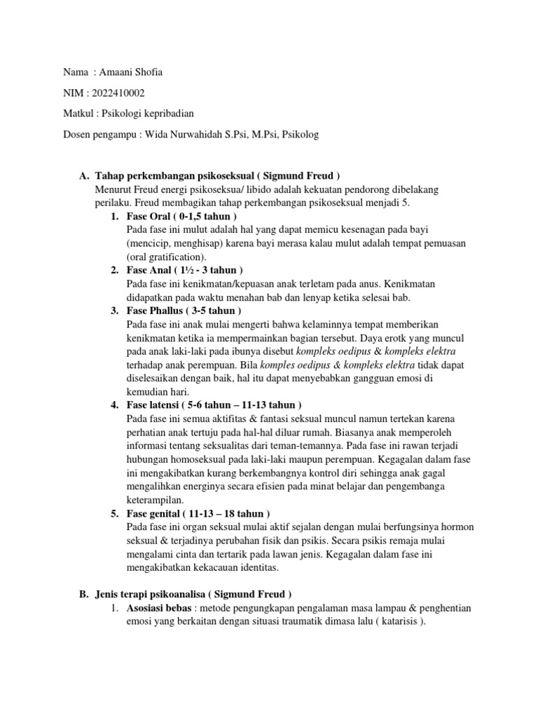 Tahap Perkembangan Psikoseksual Freud | PDF | Pengembangan Diri ...