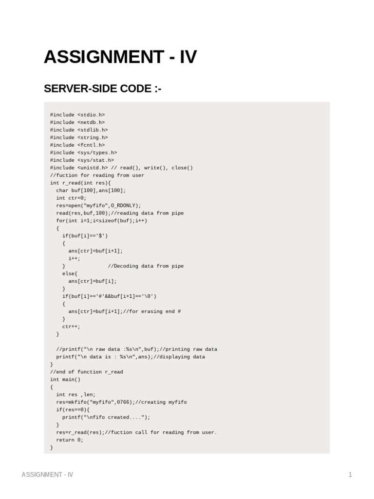 Serverside and clientside code for reading and writing to a FIFO pipe