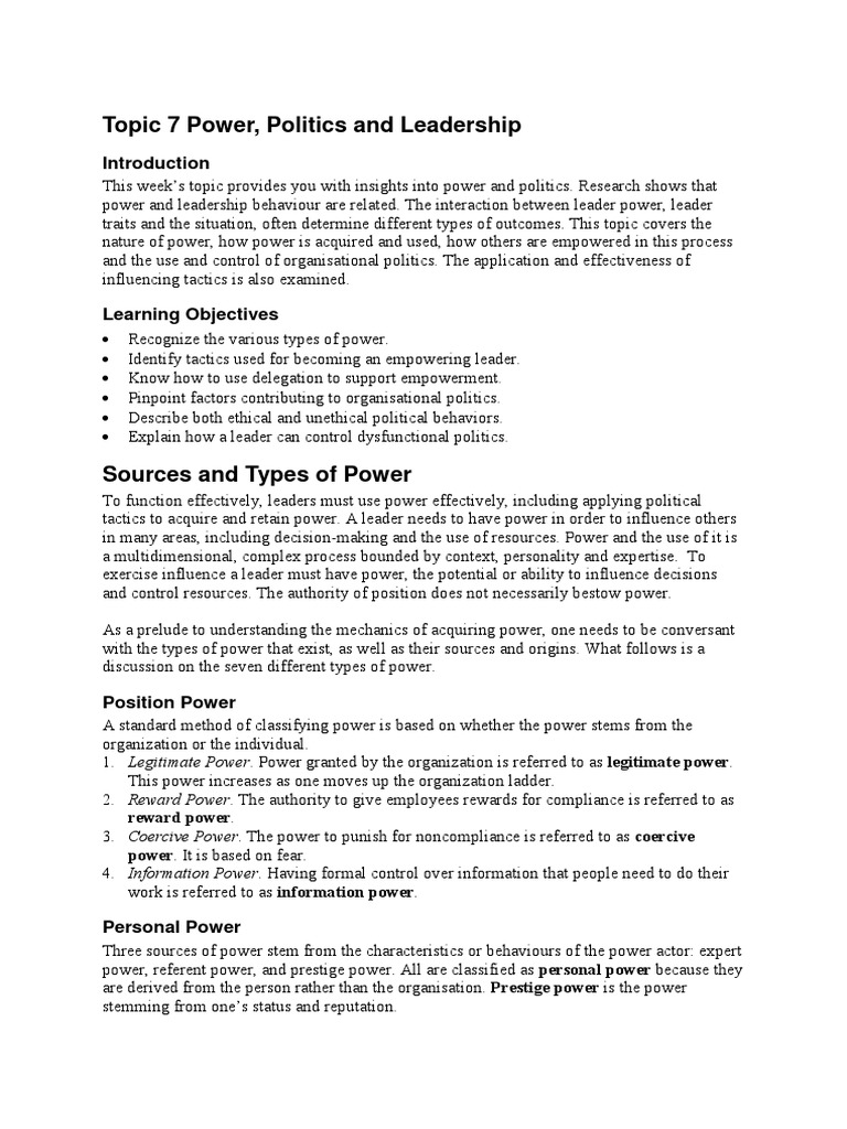 Power Dynamics in Leadership Explained | PDF | Power (Social And ...