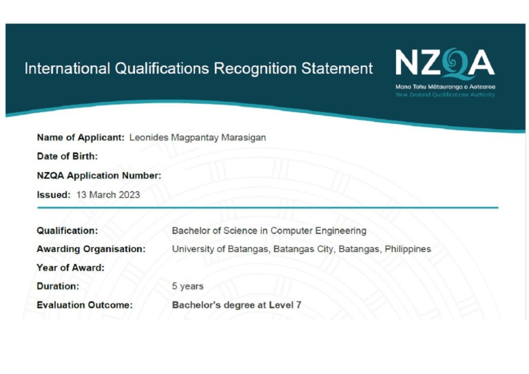 International qualifications recognition statement nzqa pdf