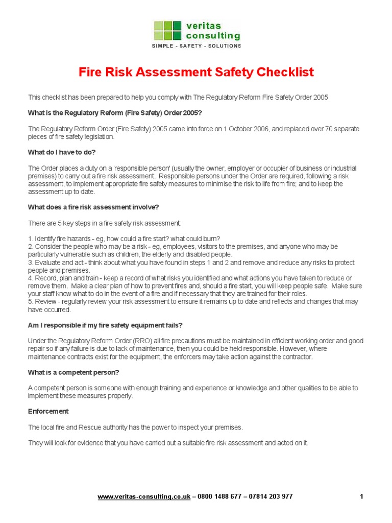 Fire Risk Assessment Safety Checklist HSE | PDF | Fire Safety | Fires
