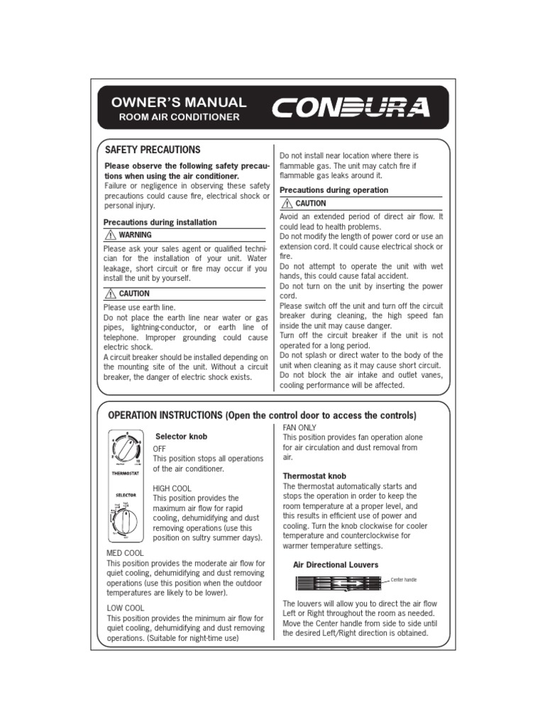 Air Conditioner Safety Guide | PDF | Technology &amp; Engineering