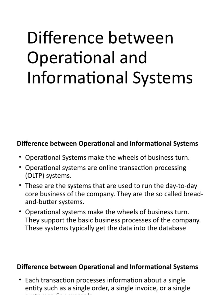 Operational vs Informational Systems | PDF | Databases | Data