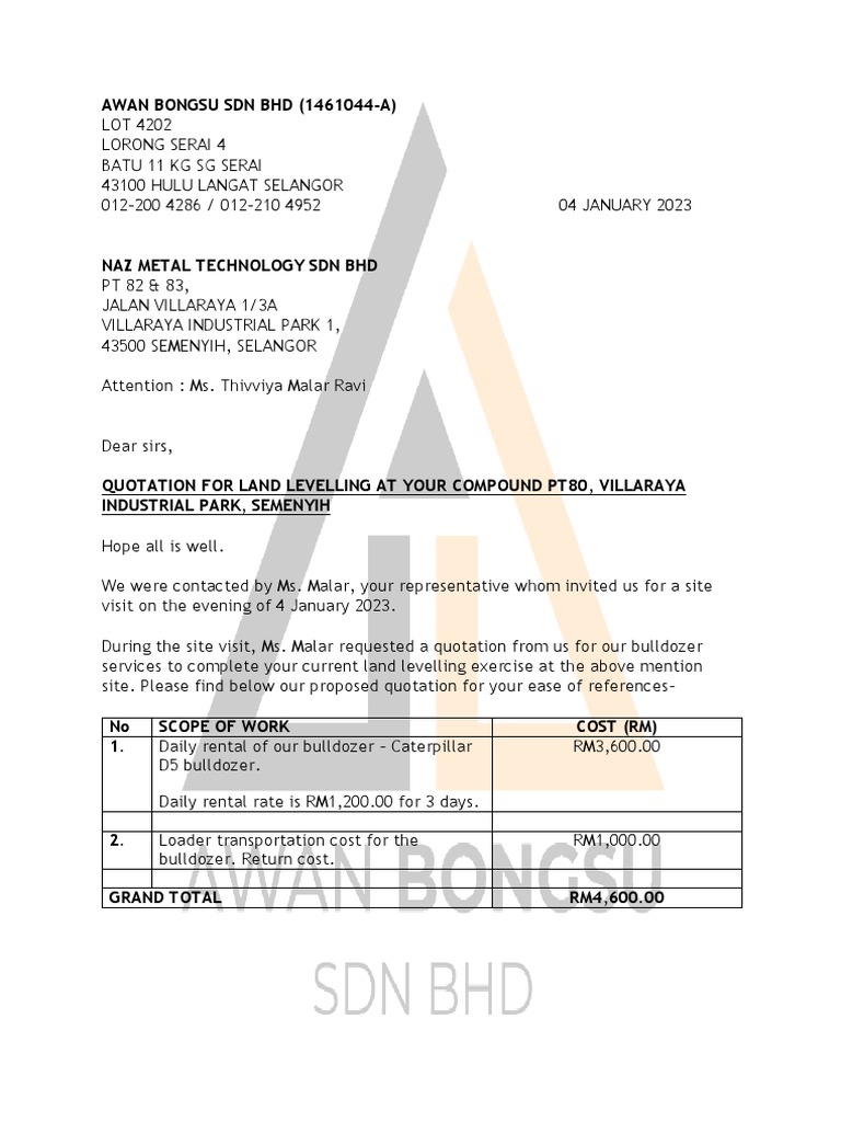 Land Levelling Quotation | PDF