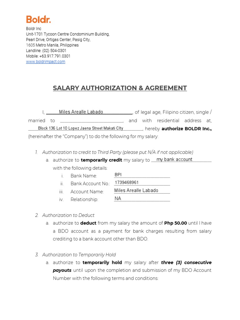 Salary Authorization & Agreement PDF