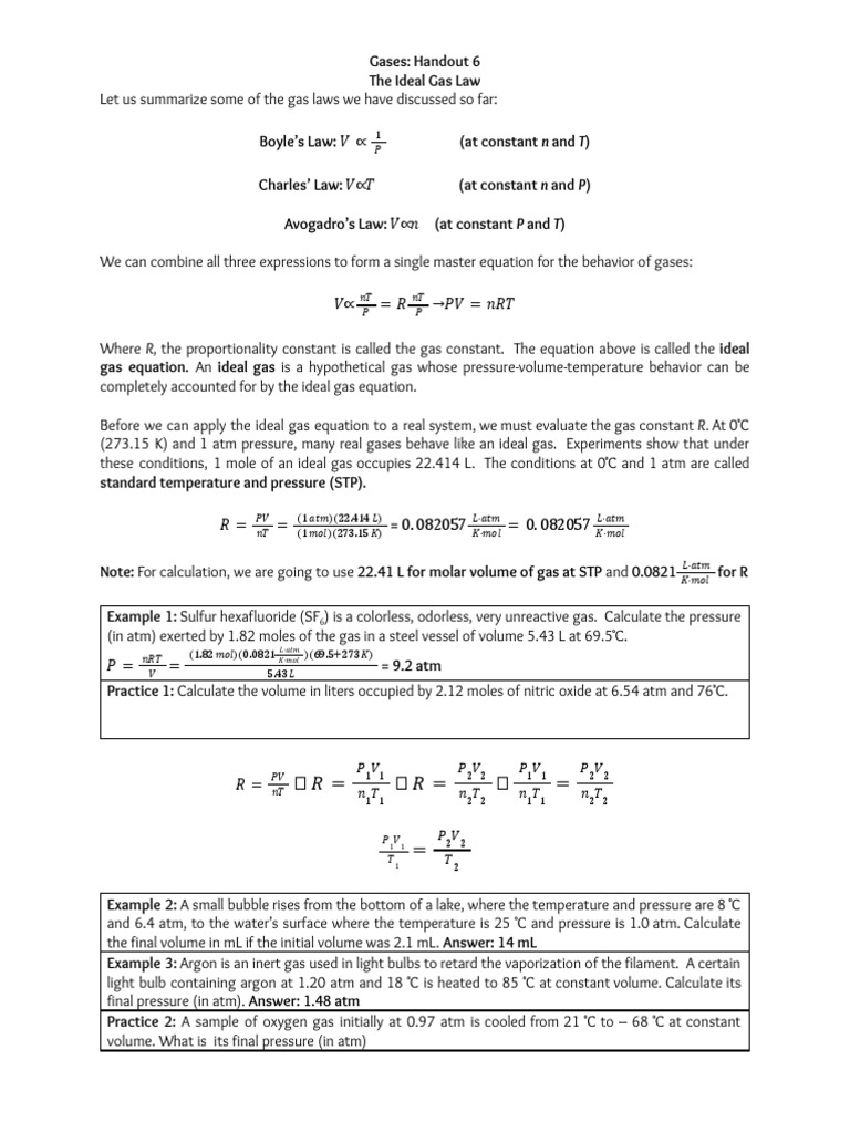 Gas Law PDF Gases Incandescent Light Bulb