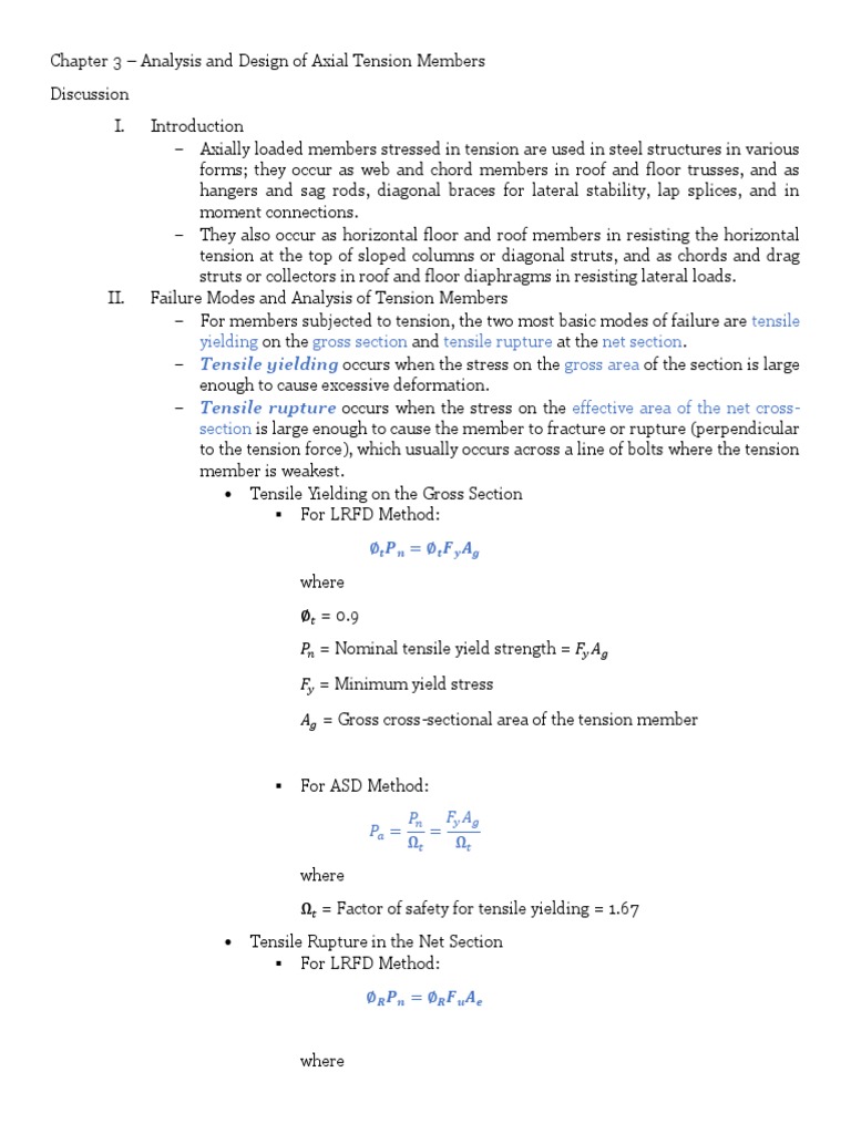 Chapter 3 - Analysis and Design of Tension Members (Part 1) | PDF ...