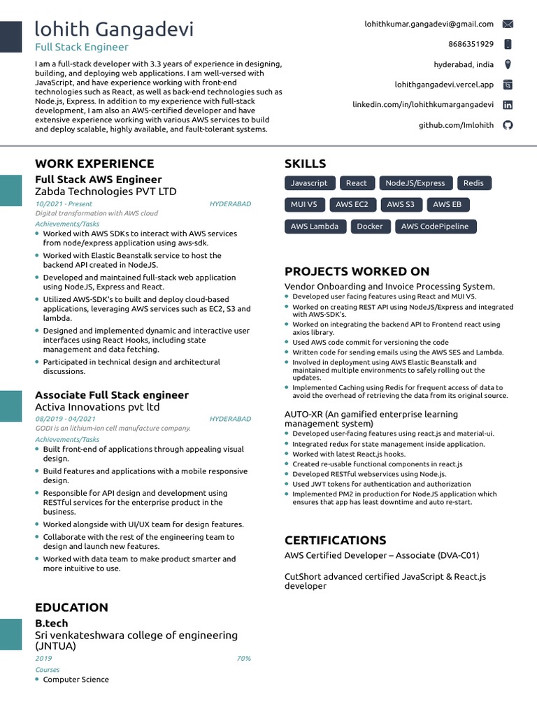 Full Stack AWS Developer Resume | PDF | Amazon Web Services | Software ...