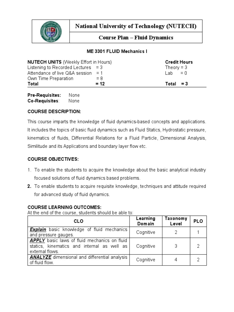 NUTECH Fluid Dynamics Course Overview | PDF | Fluid Mechanics | Fluid ...