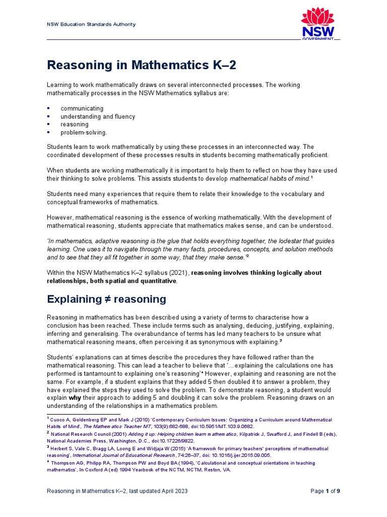 Mathematical Reasoning K–2 Guide | PDF | Reason | Mathematics