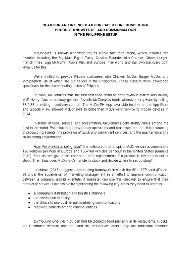 Reaction and Intended Action Paper For Prospecting Product Knowledge