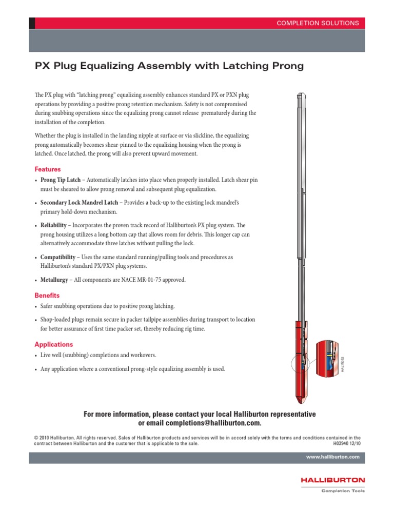 PX Plug Equalizing Assembly With Latching Prong: Features | PDF