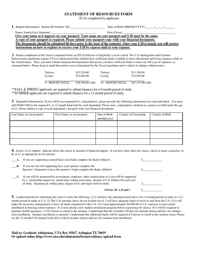 UTA Financial Aid Statement Form | PDF | Banks