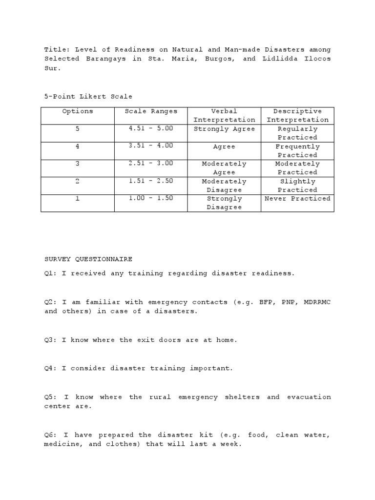 PR2 Survey Questionnaire | PDF | Emergency Management | Securities